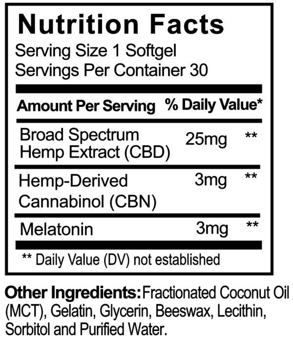 Sleep Softgel Bottle Ingredients label